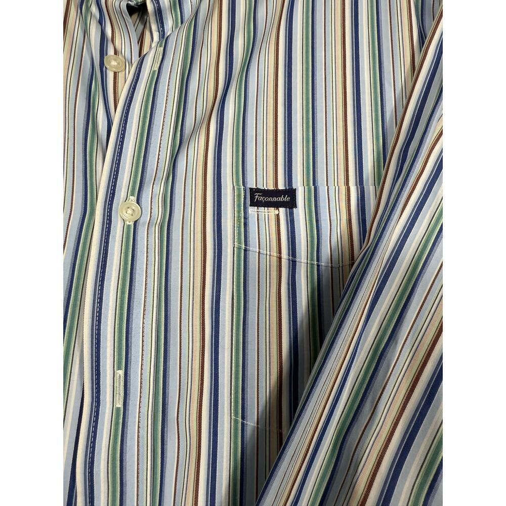 Façonnable Deauville Club Shirt Medium – Blue Multicolor Stripe 100% Cotton - Picture 7 of 8